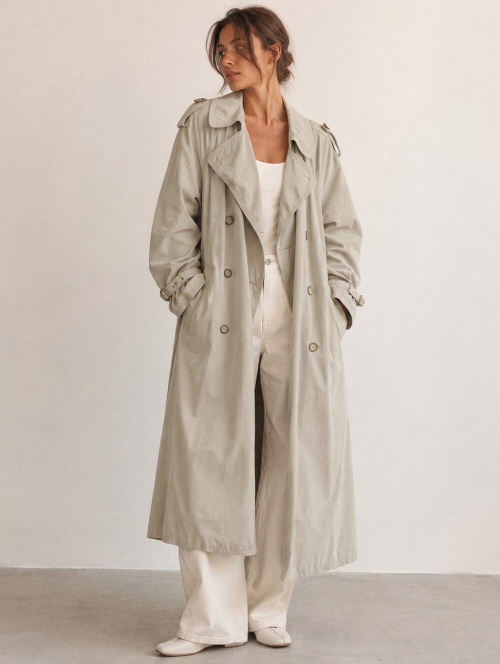 Vintage HUGO BOSS Swiss Made Beige Oversized Trench Coat Belted